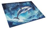 Dolphin in a Starry Sea Glass Cutting Board Decorative Tempered Glass Kitchen Cutting and Serving Board Large Size Chopping Board
