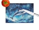 Dolphin in a Starry Sea Glass Cutting Board Decorative Tempered Glass Kitchen Cutting and Serving Board Large Size Chopping Board
