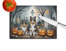 NEW Sheltie Spooky Halloween Glass Cutting Board Decorative Tempered Glass Kitchen Cutting and Serving Board Large Size Chopping Board