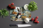 Boston Terrier Fall Kitchen Pumpkins Glass Cutting Board Decorative Tempered Glass Kitchen Cutting and Serving Board Large Size Chopping Board