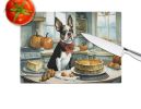 Boston Terrier Fall Kitchen Pumpkins Glass Cutting Board Decorative Tempered Glass Kitchen Cutting and Serving Board Large Size Chopping Board