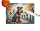 NEW Airedale Terrier Spooky Halloween Glass Cutting Board Decorative Tempered Glass Kitchen Cutting and Serving Board Large Size Chopping Board